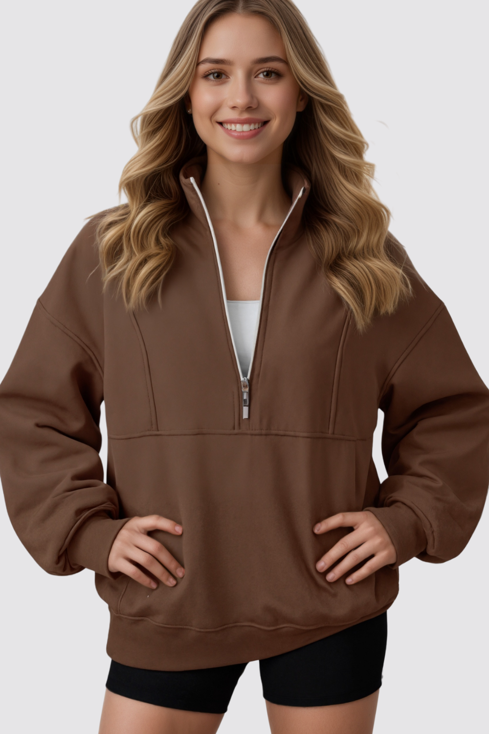 Quarter Zip Oversized Fleece Sweatshirt Cozy Pullover Hoodie