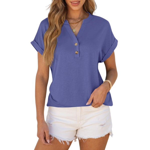 Womens Short Sleeve Henley Tops V Neck Dressy Casual Blouses Summer Trendy Tee Shirts 2026 Vacation Fashion Clothes