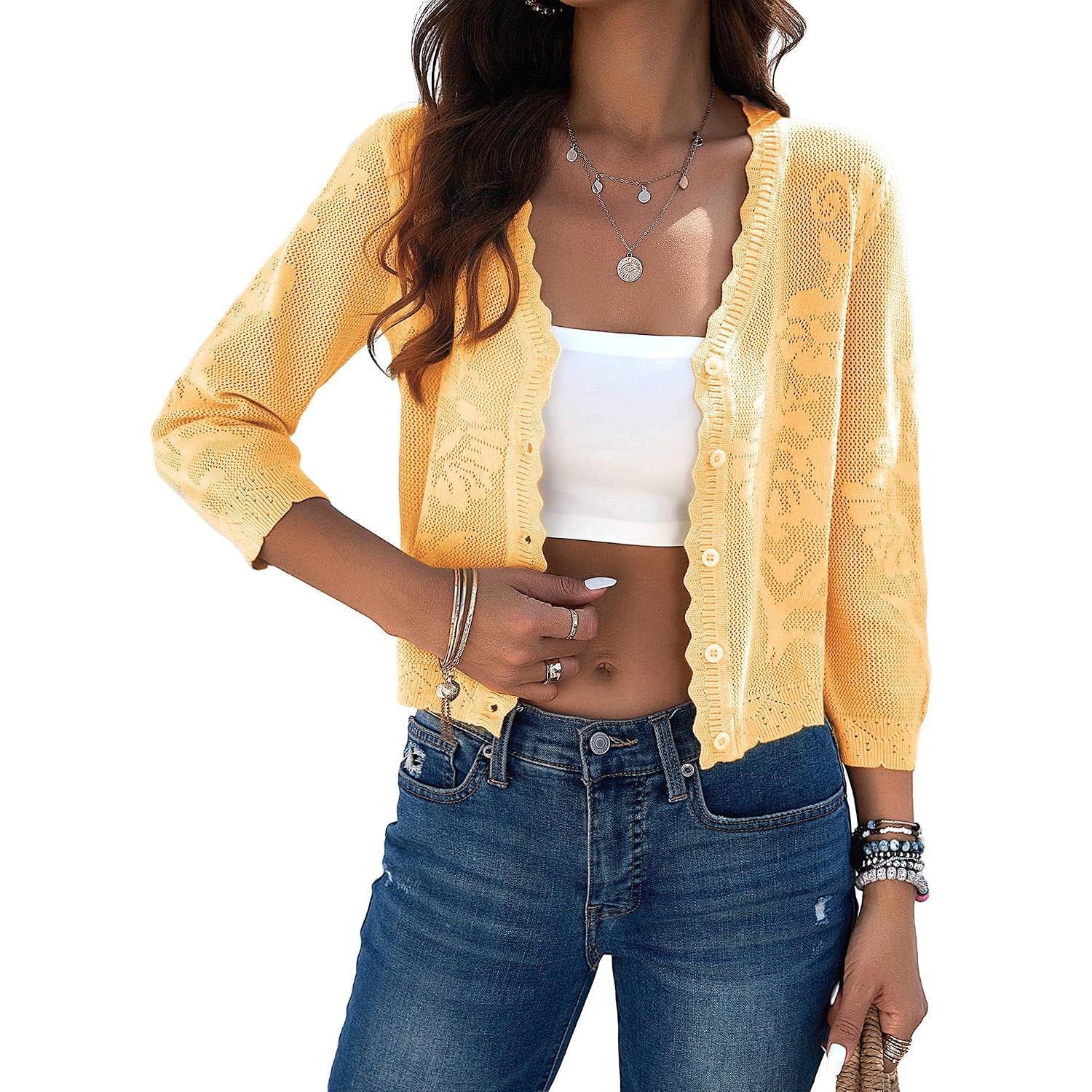 Casual Crop Crochet Shrug Cardigan For Women