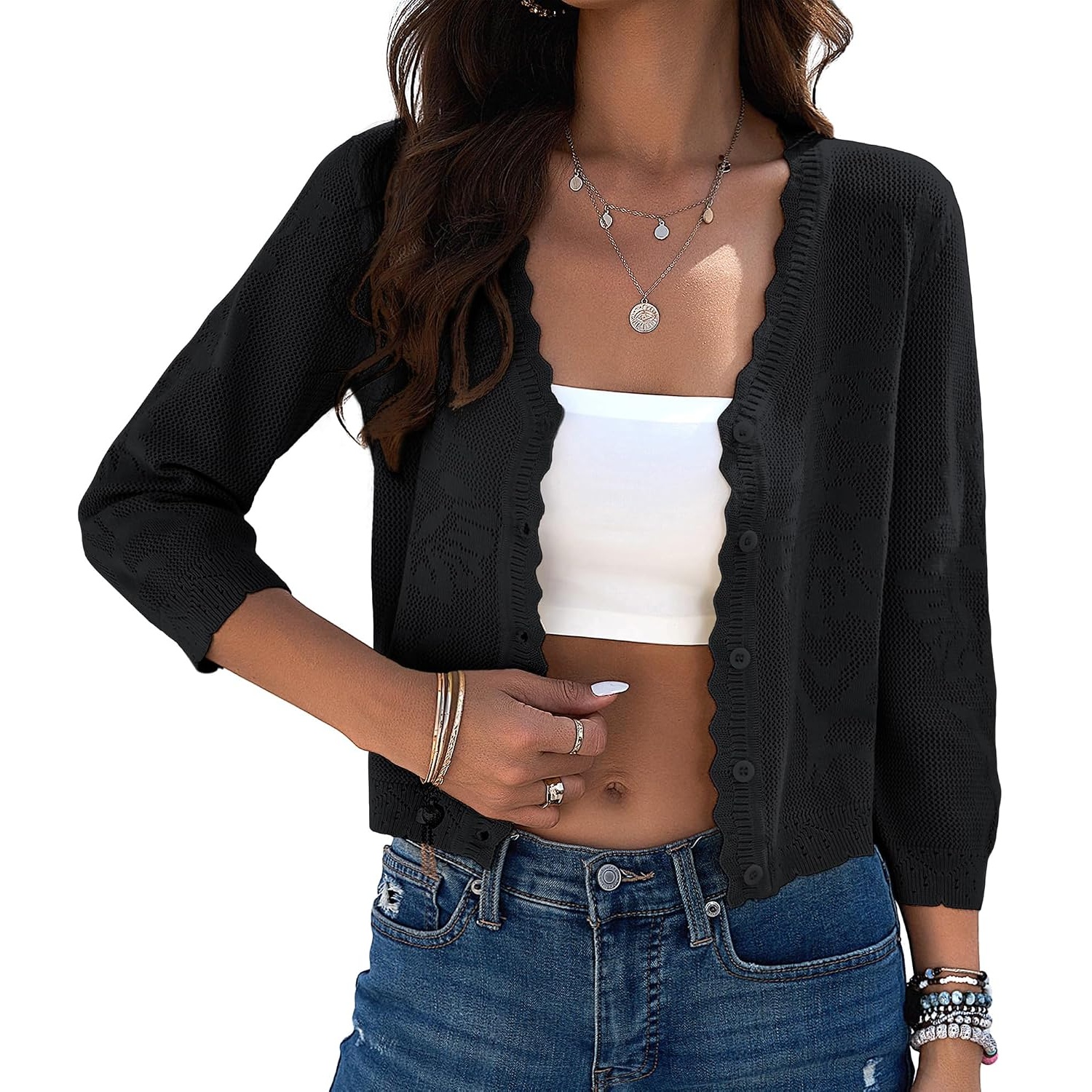 Casual Crop Crochet Shrug Cardigan For Women