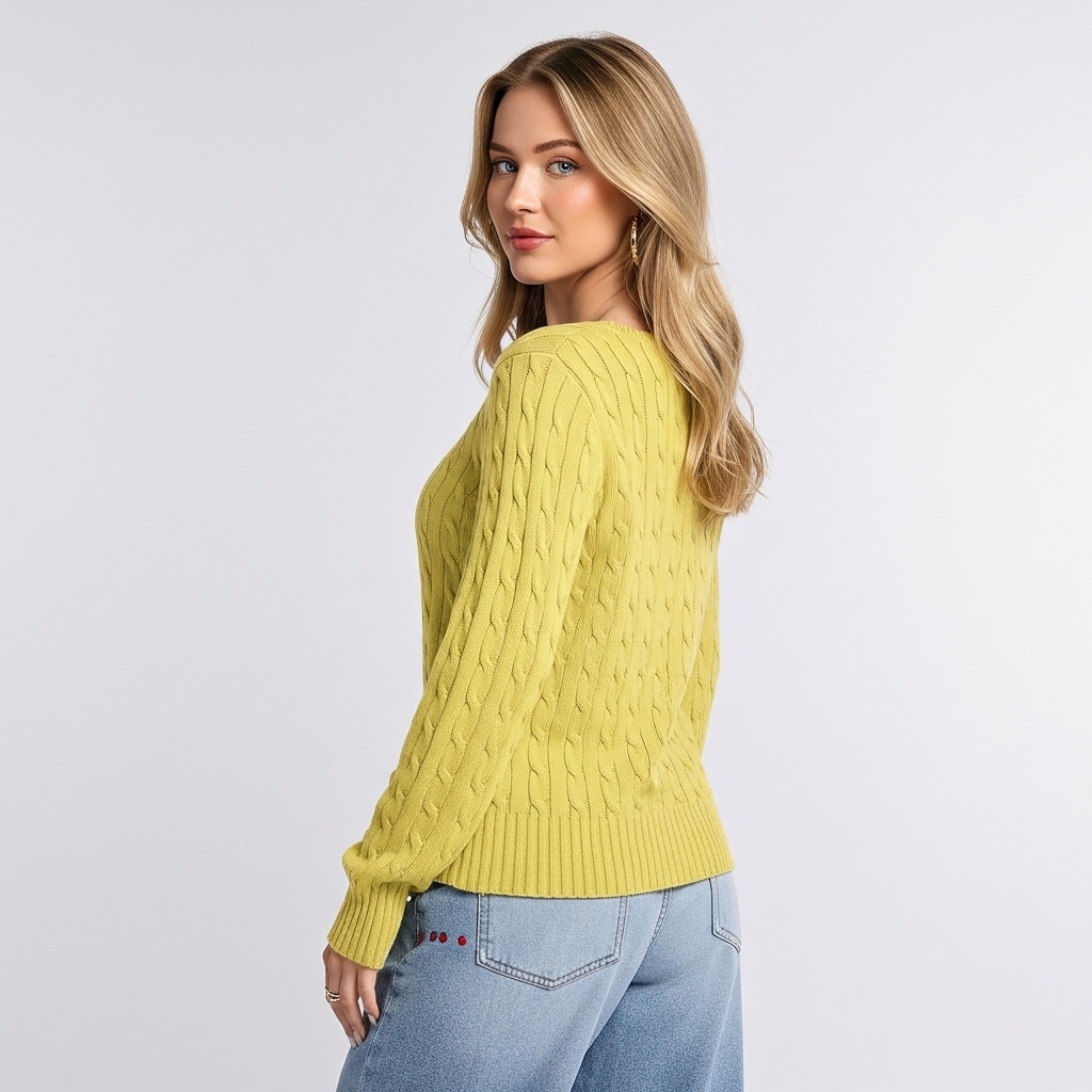 Long Sleeve Cable Knitted Design Sweater For Women