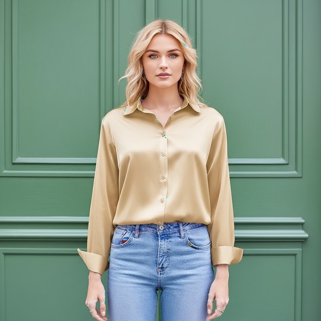 Long Sleeve Button Down Shirt With Business Casual Style For Women