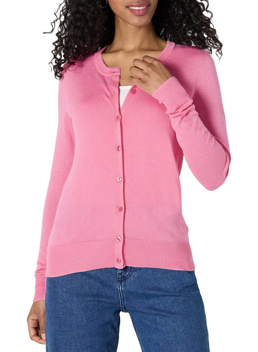 Lightweight Classic Cardigan Sweater With Ribbed Hem