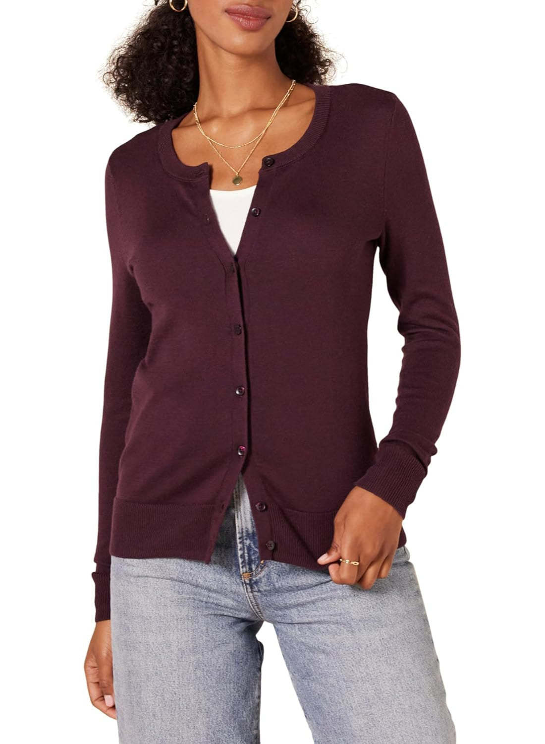 Lightweight Classic Cardigan Sweater With Ribbed Hem