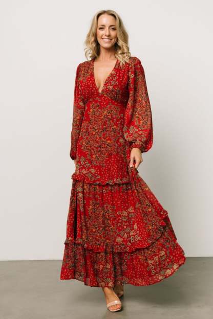 Autumn Floral Maxi Dress-Cozy Knit Sets