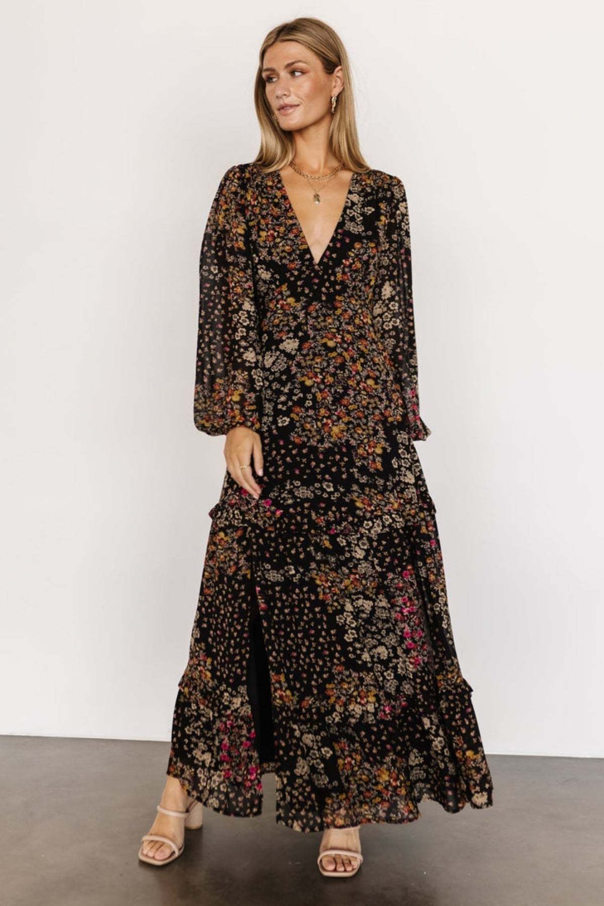 Autumn Floral Maxi Dress-Cozy Knit Sets