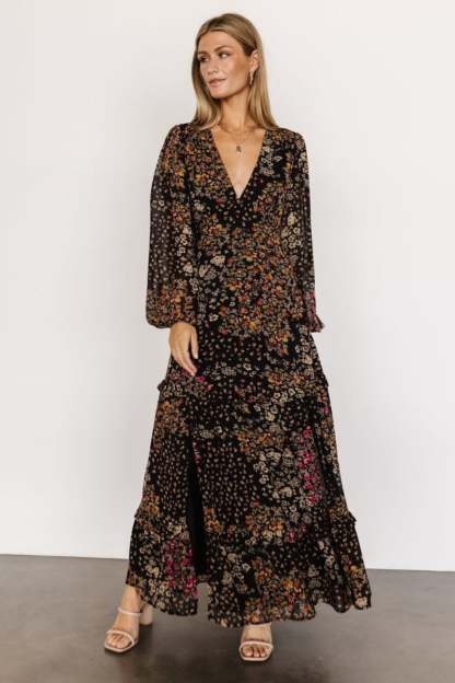 Autumn Floral Maxi Dress-Cozy Knit Sets