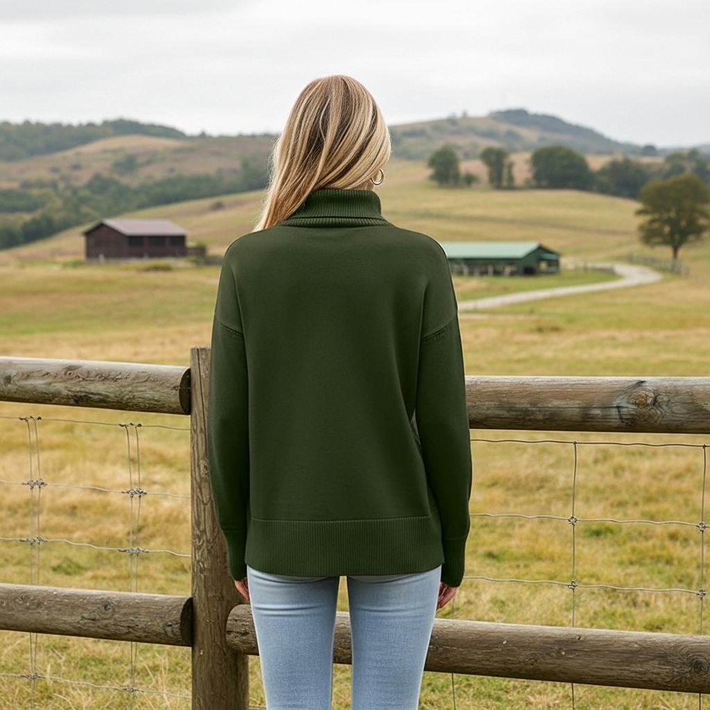 Oversized Chunky Knitted Sweater For Women With High Hem