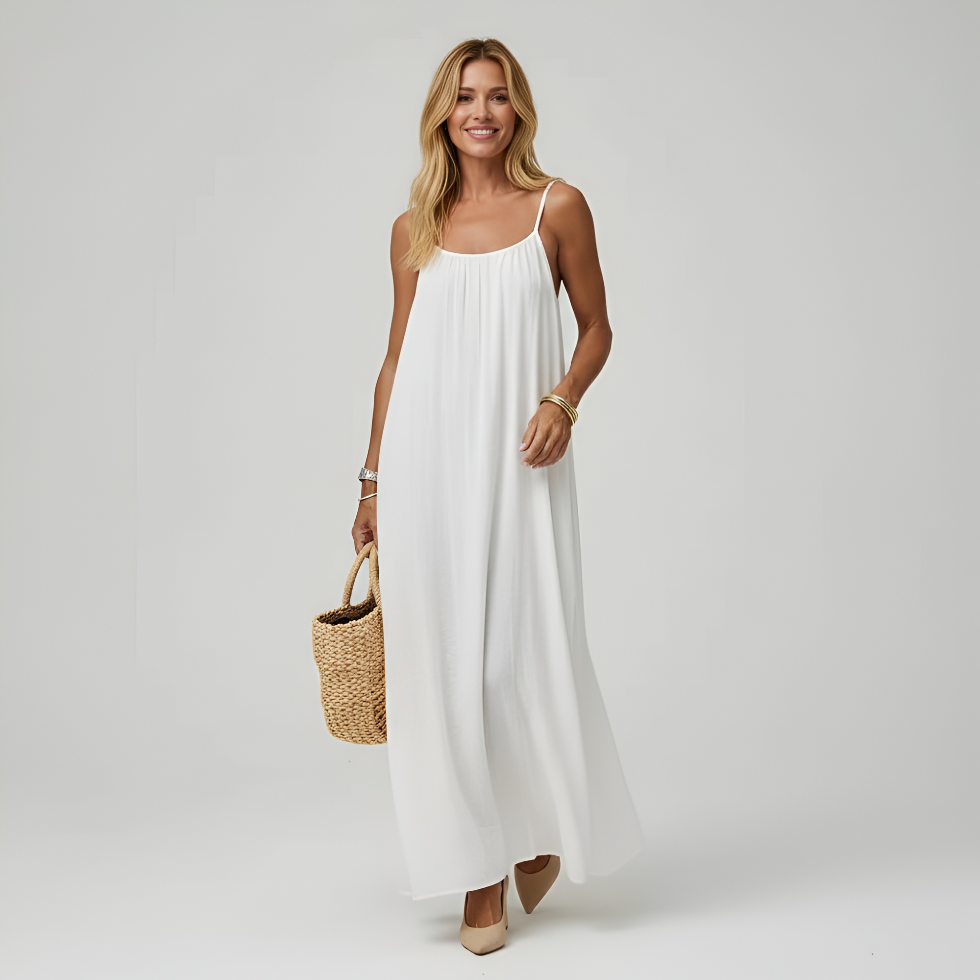 Backless Cami Maxi Dress With Adjustable Straps And Sleeveless Fit For Women