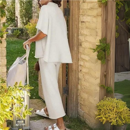 Batwing Sleeve And Wide Length Trousers Set-Cozy Knit Sets