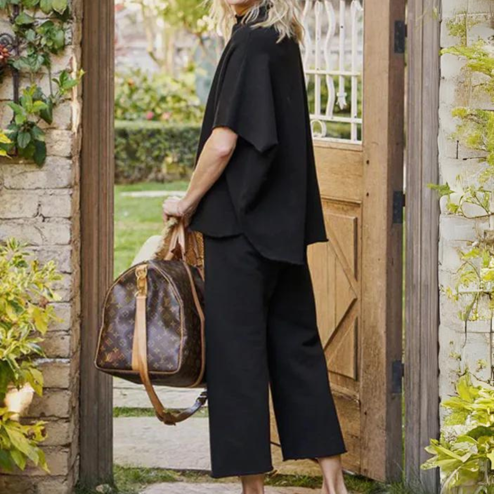 Batwing Sleeve And Wide Length Trousers Set-Cozy Knit Sets