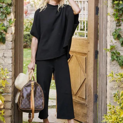 Batwing Sleeve And Wide Length Trousers Set-Cozy Knit Sets
