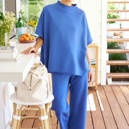 Batwing Sleeve And Wide Length Trousers Set-Cozy Knit Sets