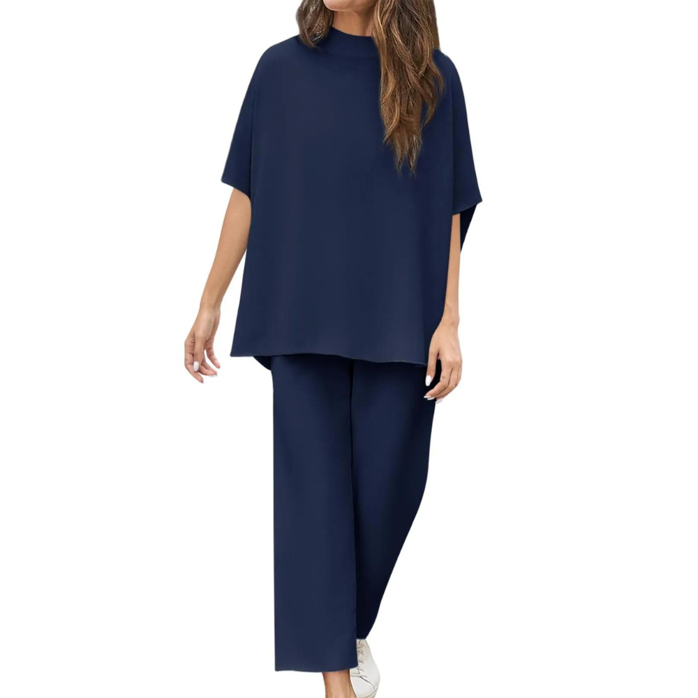 Batwing Sleeve And Wide Length Trousers Set-Cozy Knit Sets