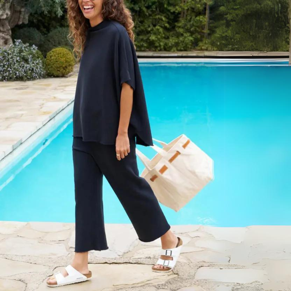 Batwing Sleeve And Wide Length Trousers Set-Cozy Knit Sets