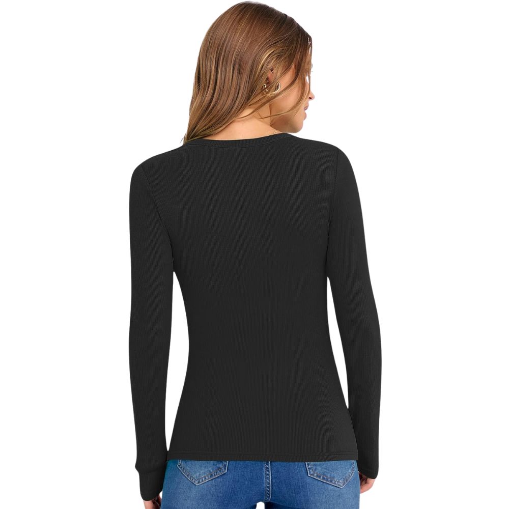Long Sleeve Shirts for Women V Neck Ribbed Knit Fitted Fall Basic Tshirts