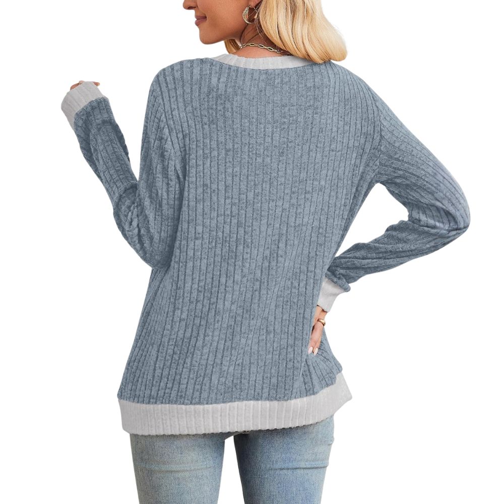 Tops Long Sleeve Shirts Lightweight Sweaters Loose Fit Crewneck Color Block