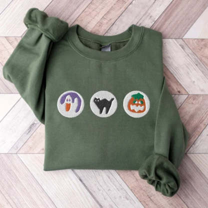 Boo And Pumpkin Embroidered Halloween Sweatshirt-Cozy Knit Sets