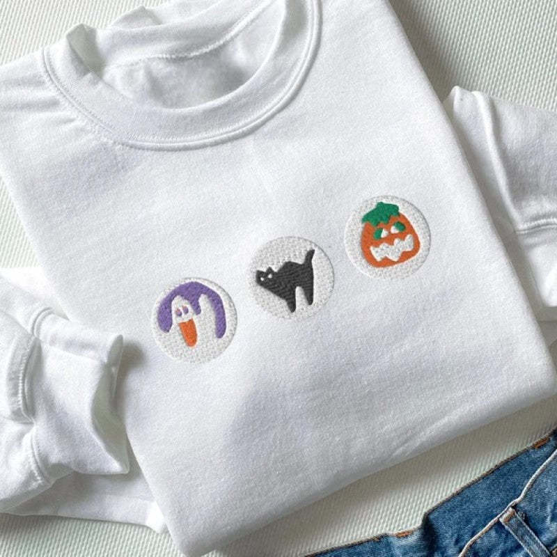 Boo And Pumpkin Embroidered Halloween Sweatshirt-Cozy Knit Sets