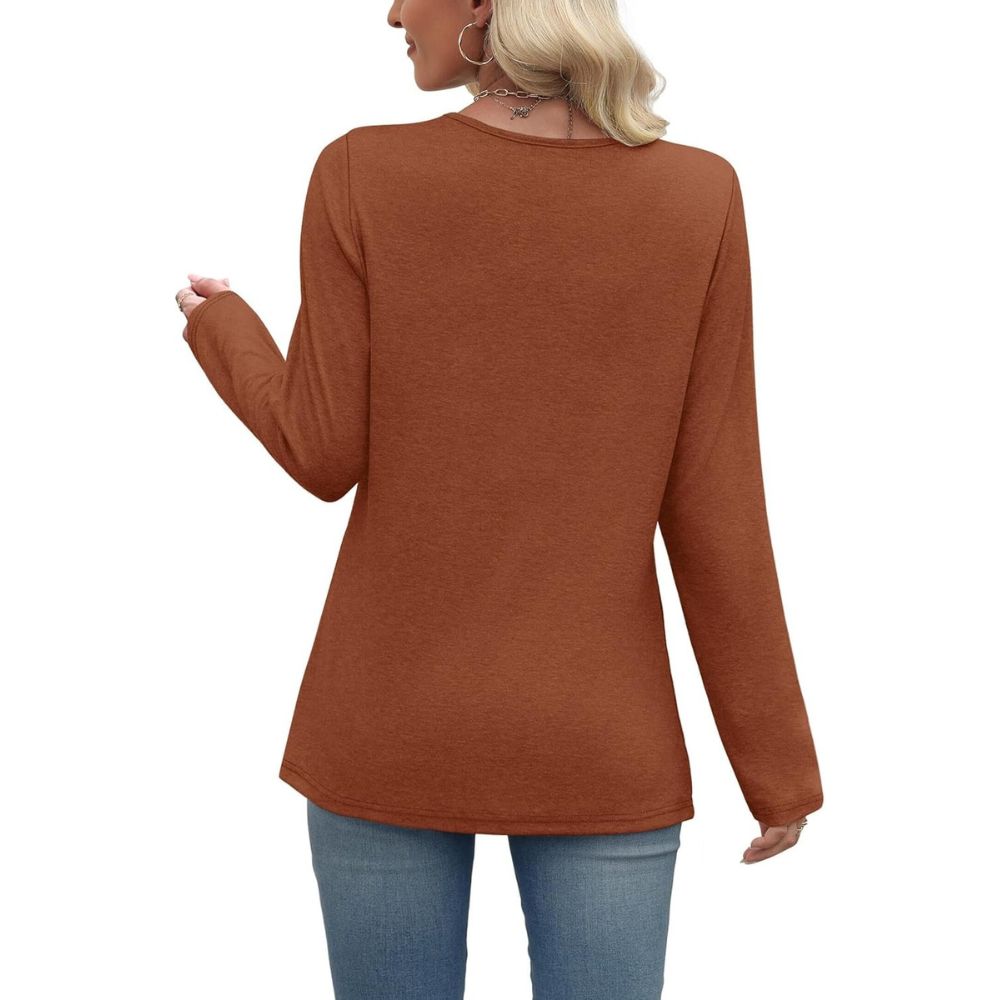 Long Sleeve Shirts for Women Fall Outfits V Neck T Shirts Button Down Tunic Tops