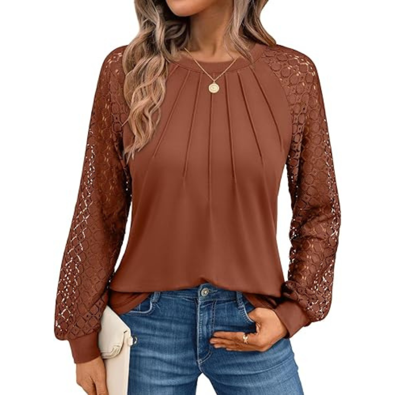 Long Sleeve Tops With Pleated Front And Lace Detail For WomenLong Sleeve Tops With Pleated Front And Lace Detail For Women - Image 19