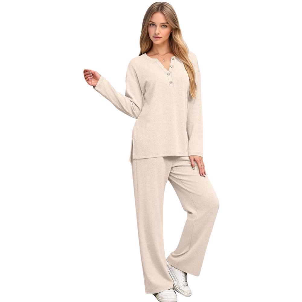 Lounge Sets for Women 2 Piece V Neck Button Matching Sweatsuit Loungewear