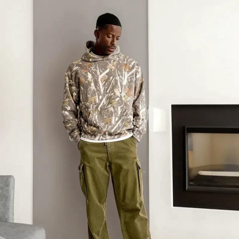 Camo Leaf Printed Essential Hoodies-Cozy Knit Sets