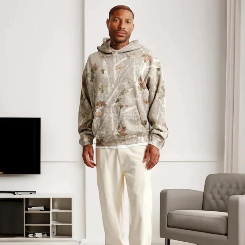 Camo Leaf Printed Essential Hoodies-Cozy Knit Sets