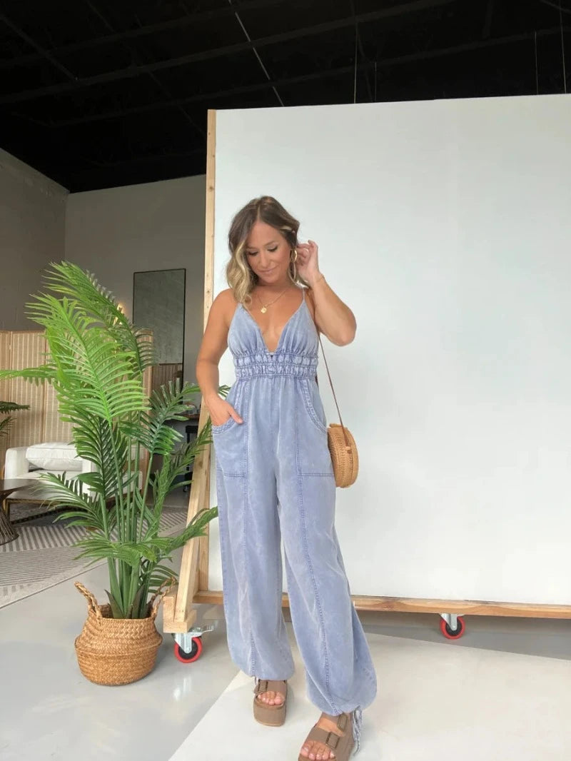 Casual Style Denim Jumpsuit-Cozy Knit Sets