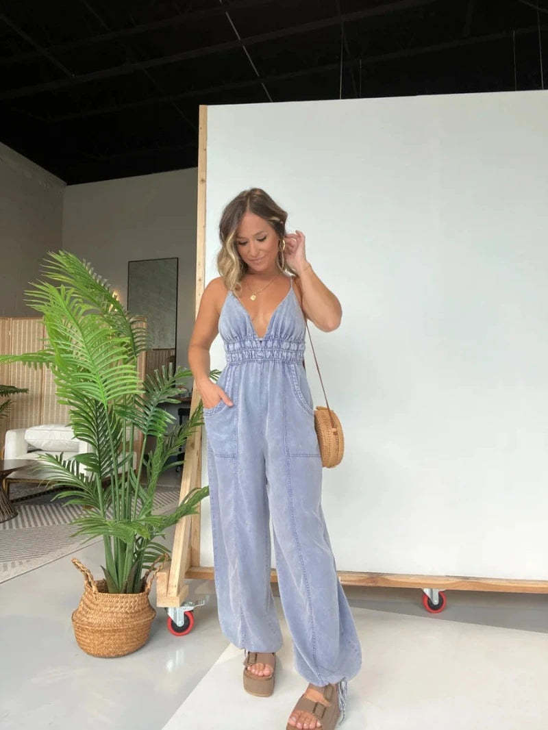 Casual Style Denim Jumpsuit-Cozy Knit Sets