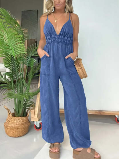 Casual Style Denim Jumpsuit-Cozy Knit Sets