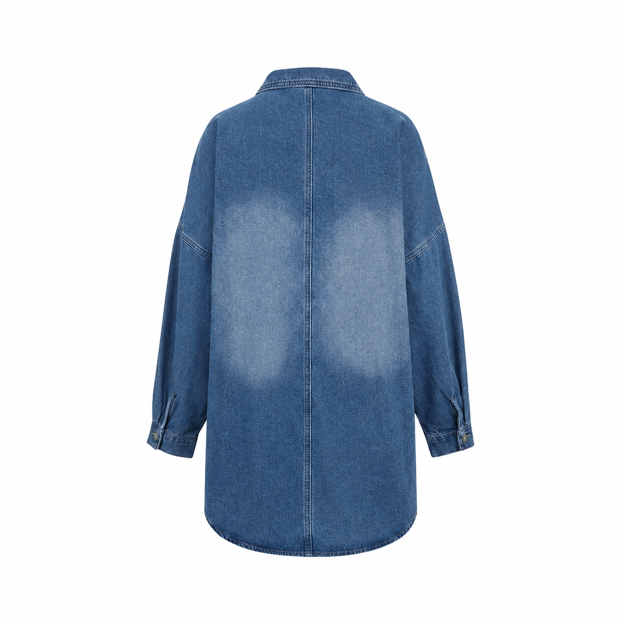 Oversized Washed Denim Collared Tunic Top with High Low Hem for Women