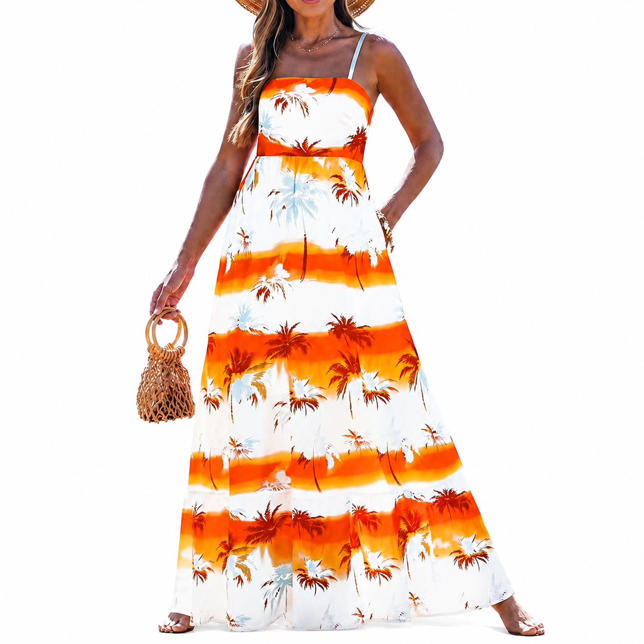 Casual Sleeveless Boho Beach Summer Maxi Dress With Spaghetti Strap For Women