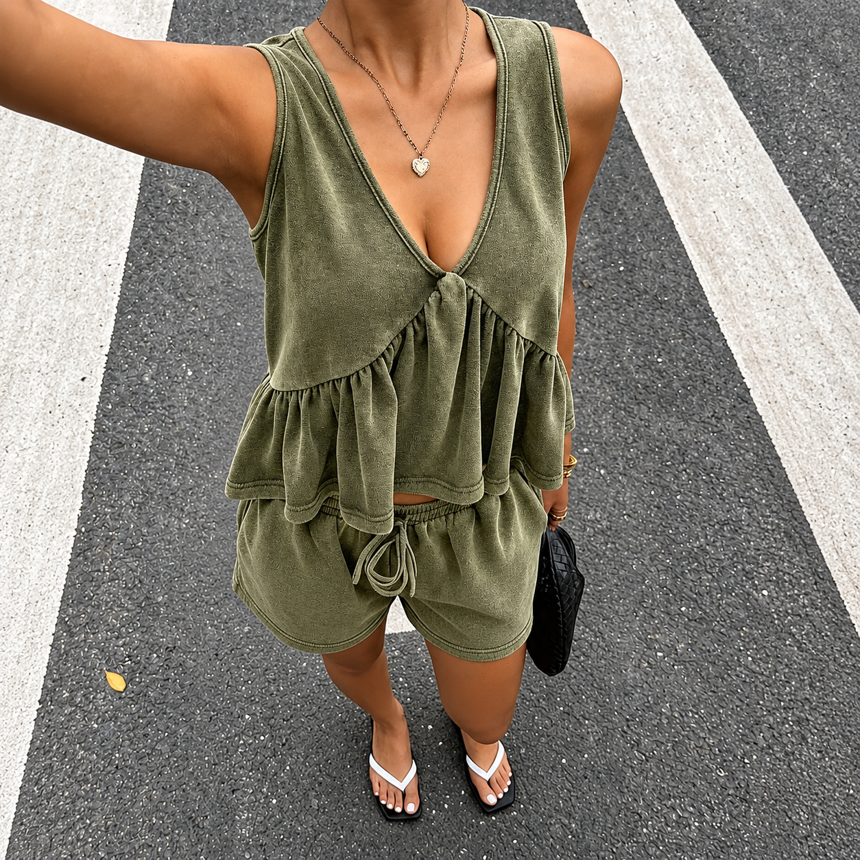 Casual Tie Dye Sleeveless Loose Tshirt And Shorts Set For Women