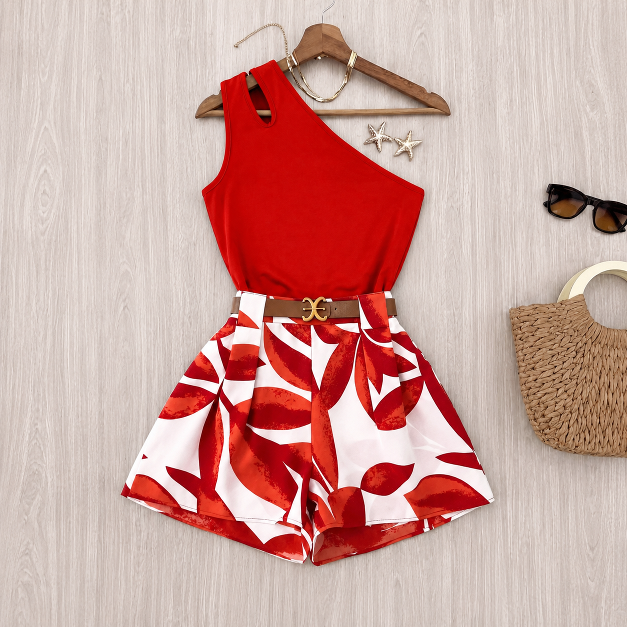 2 Piece Casual Sleeveless Ruched Top And Fitted Shorts Set For Women