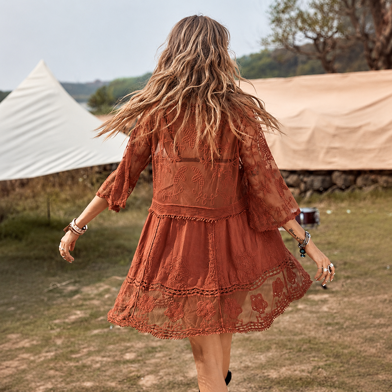 Loose Lace Contrast Cover Up Swimwear Suit For Women