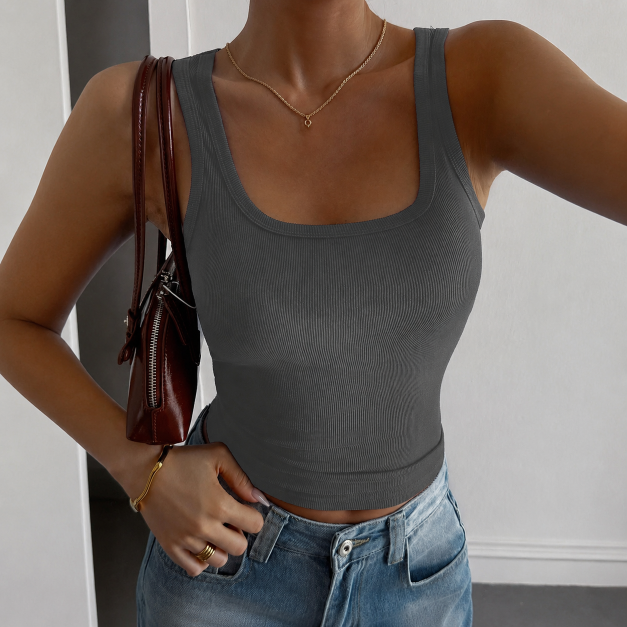 Casual Versatile Ribbed Fitted Tank Top For Women