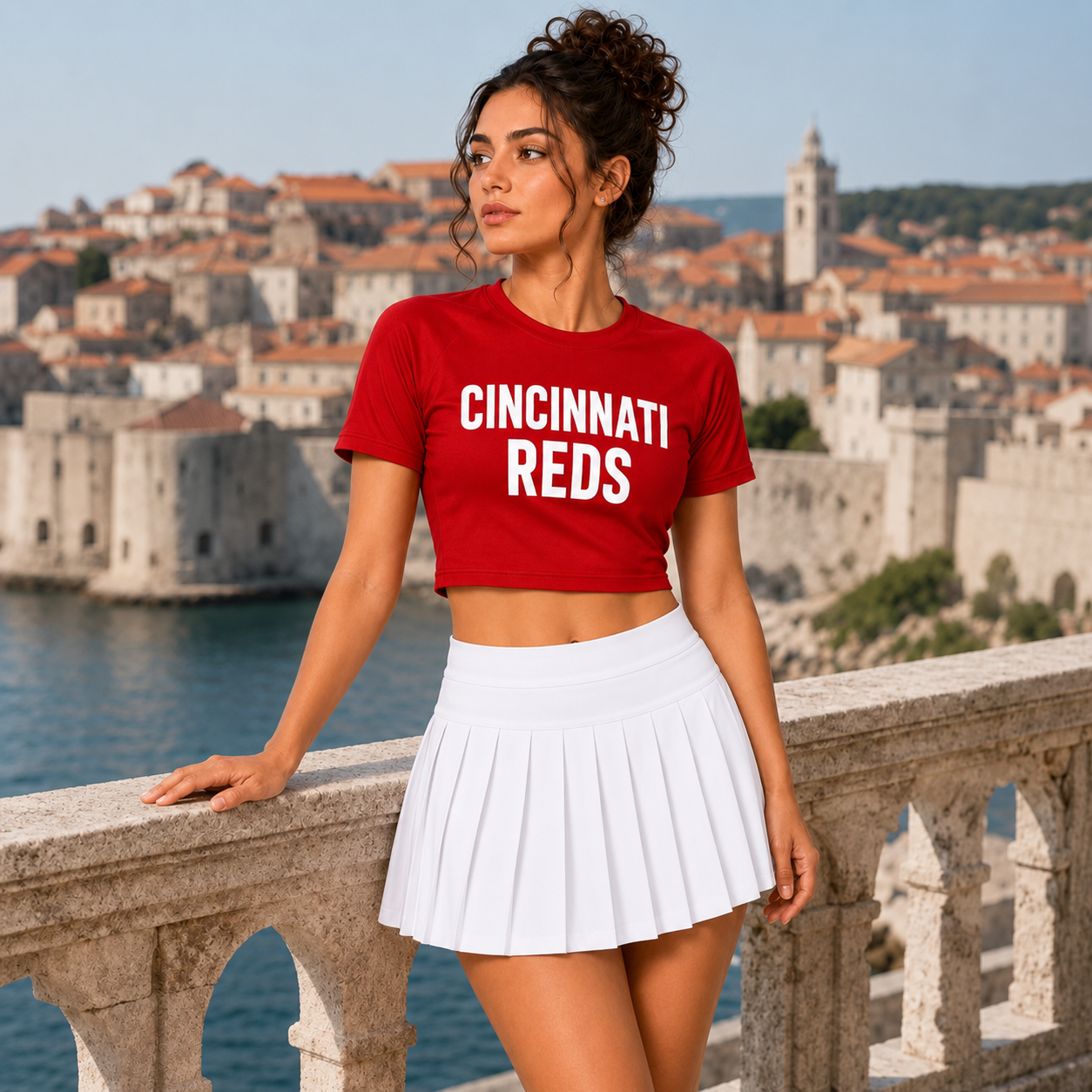 Cincinnati Reds Baseball Team Printed Two Piece Top And Skirt Set For Women