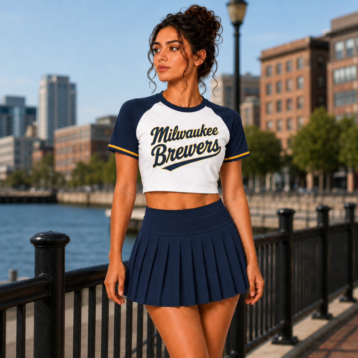 Milwaukee Brewers Baseball Team Printed Two Piece Top And Skirt Set For Women
