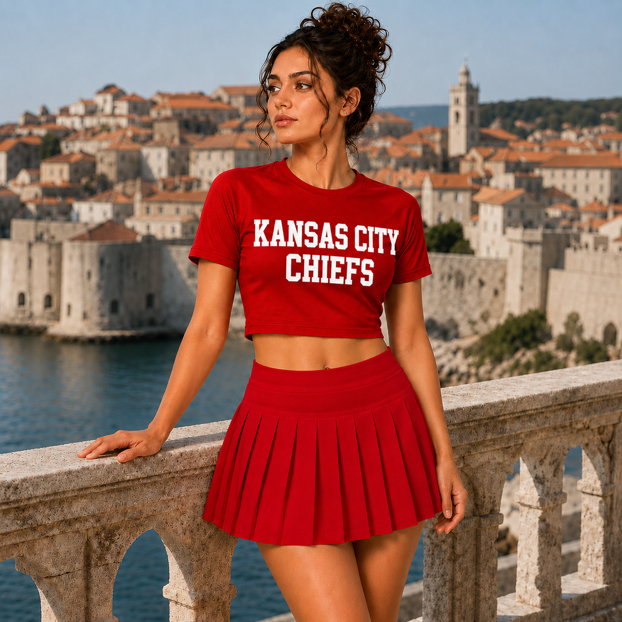 Kansas City Chiefs Football Team Printed Two Piece Top And Skirt Set For Women