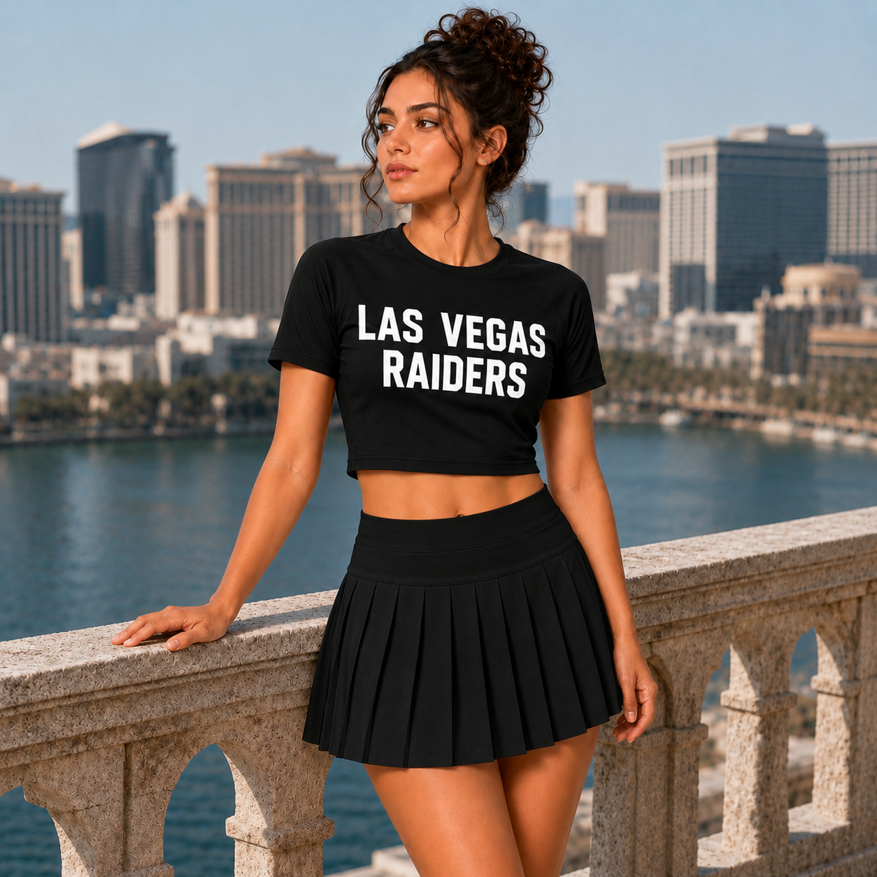 Las Vegas Raiders Football Team Printed Two Piece Top And Skirt Set For Women