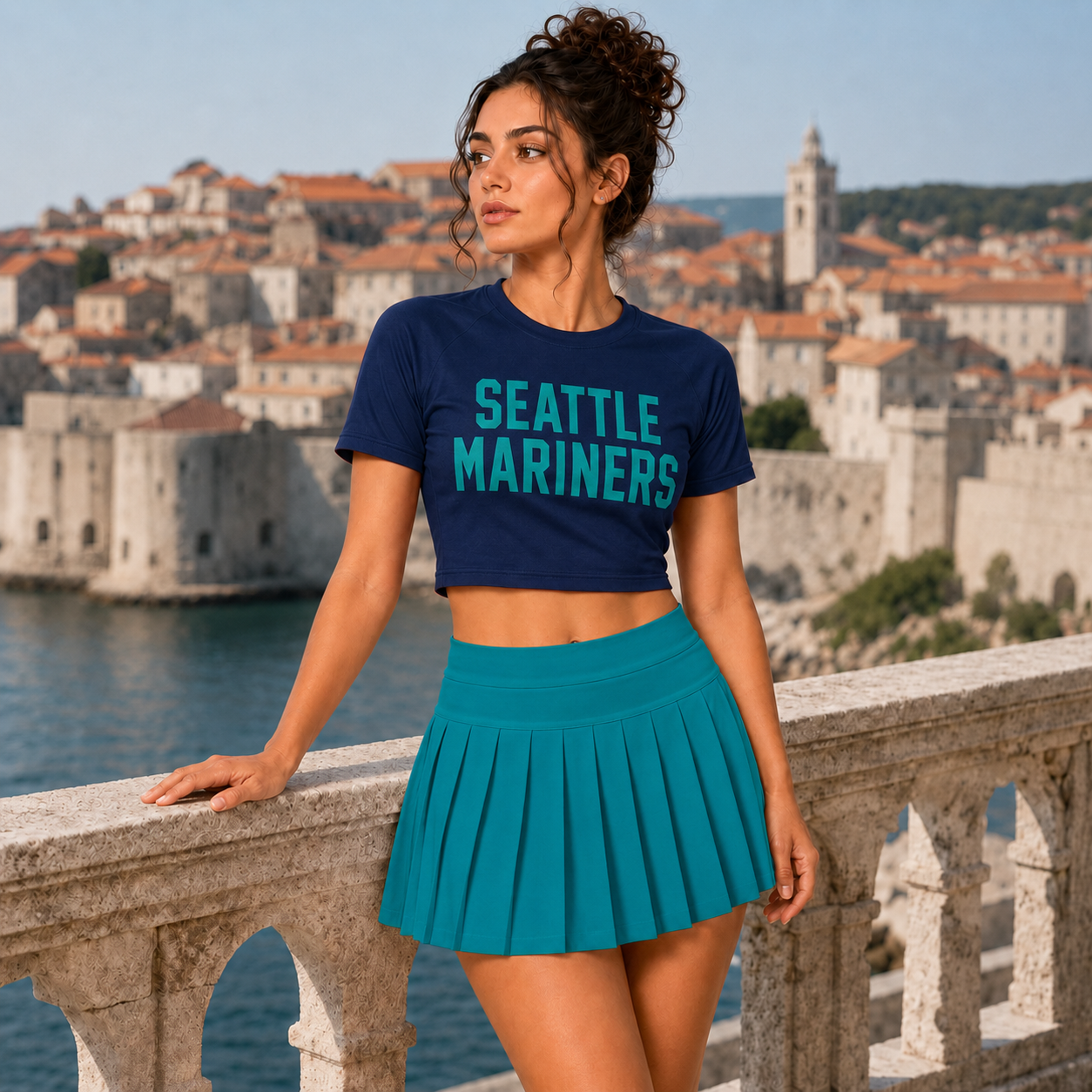 Seattle Mariners Baseball Team Printed Two Piece Top And Skirt Set For Women