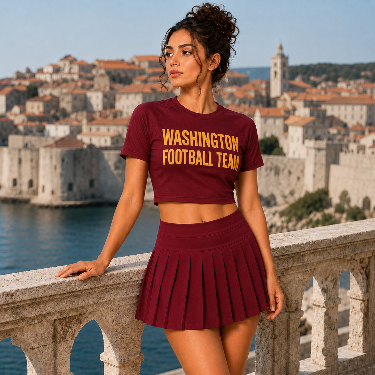 Washington Football Team Printed Two Piece Top And Skirt Set For Women