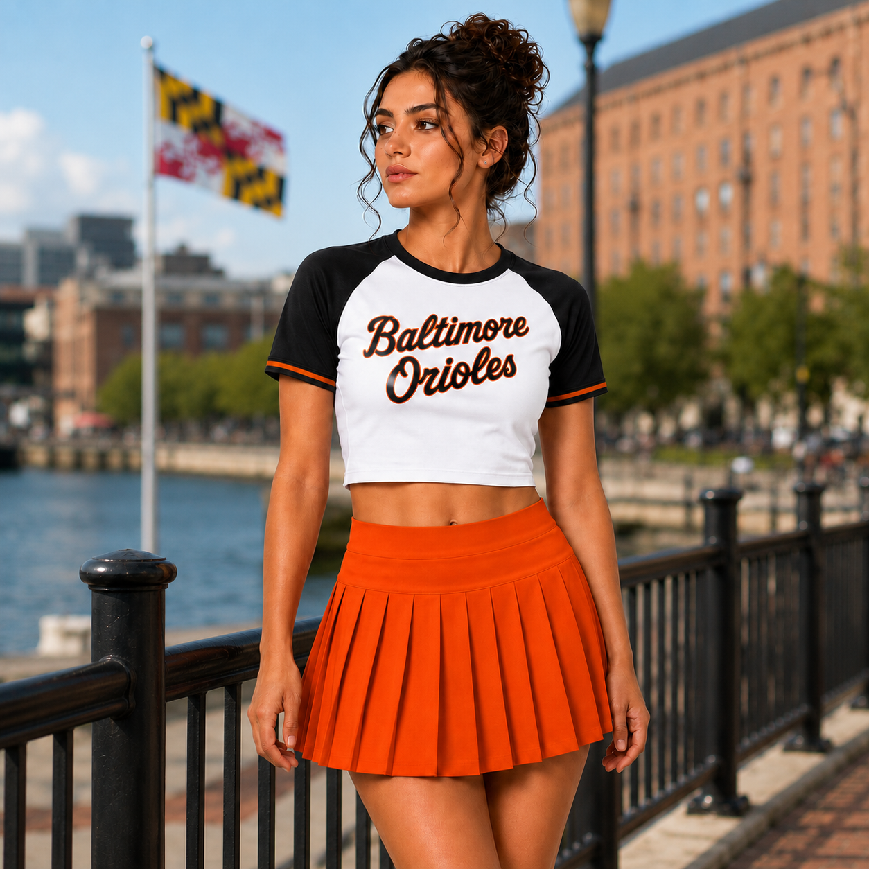 Baltimore Orioles Baseball Team Printed Two Piece Top And Skirt Set For Women