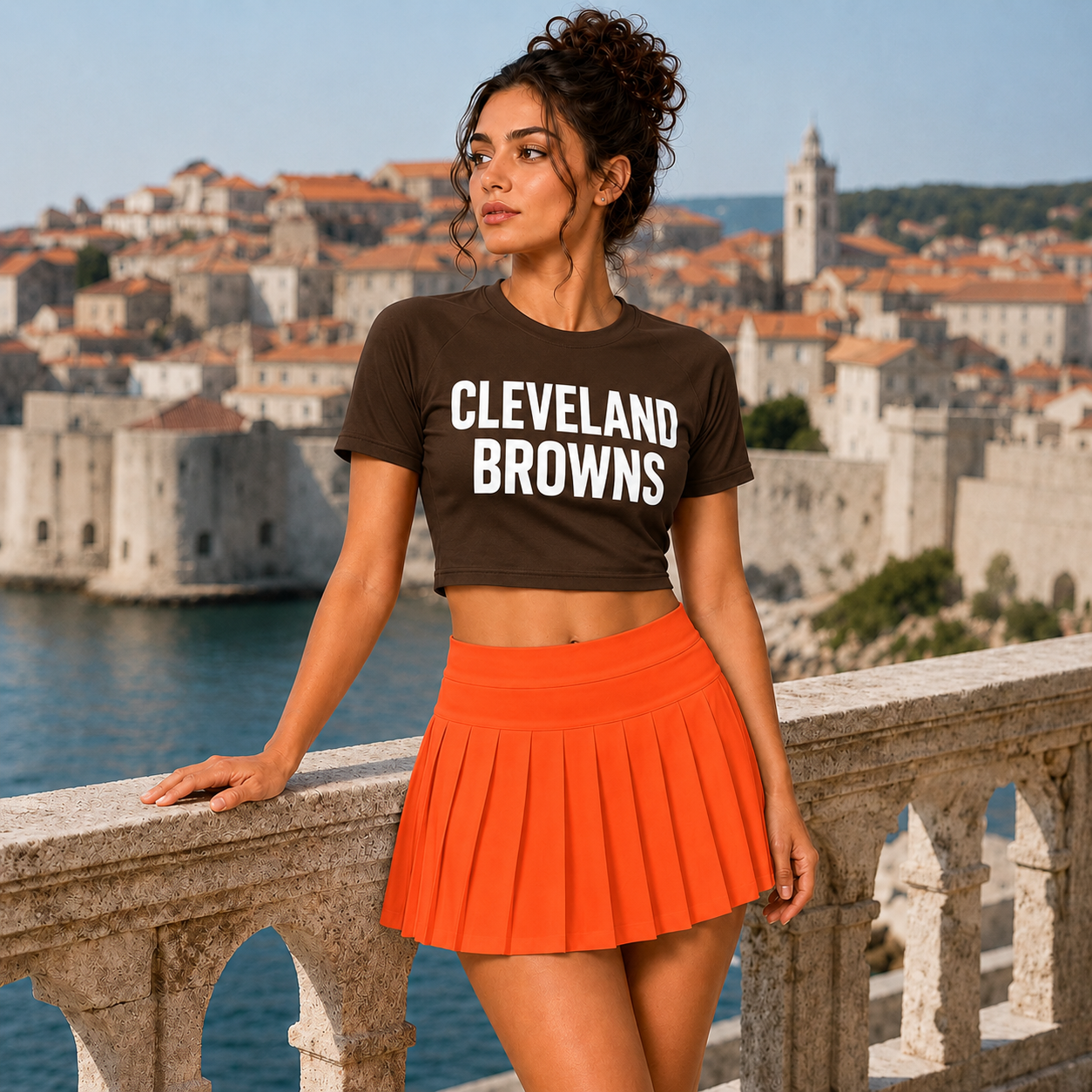 Cleveland Browns Football Team Printed Two Piece Top And Skirt Set For Women