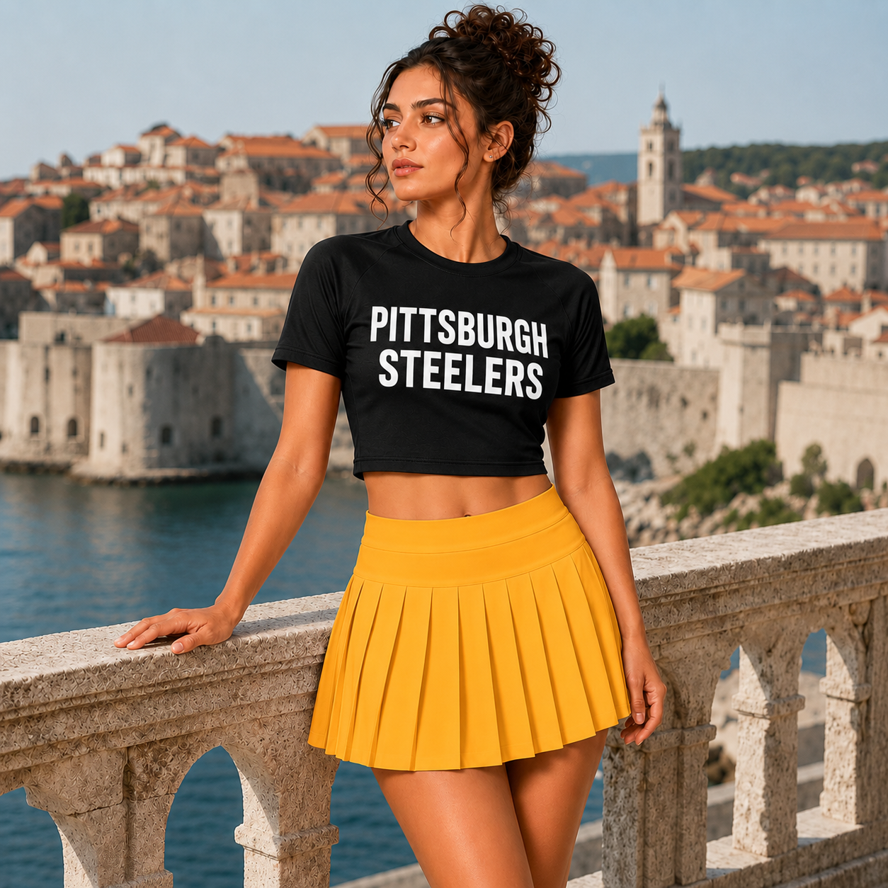Pittsburgh Steelers Football Team Printed Two Piece Top And Skirt Set For Women