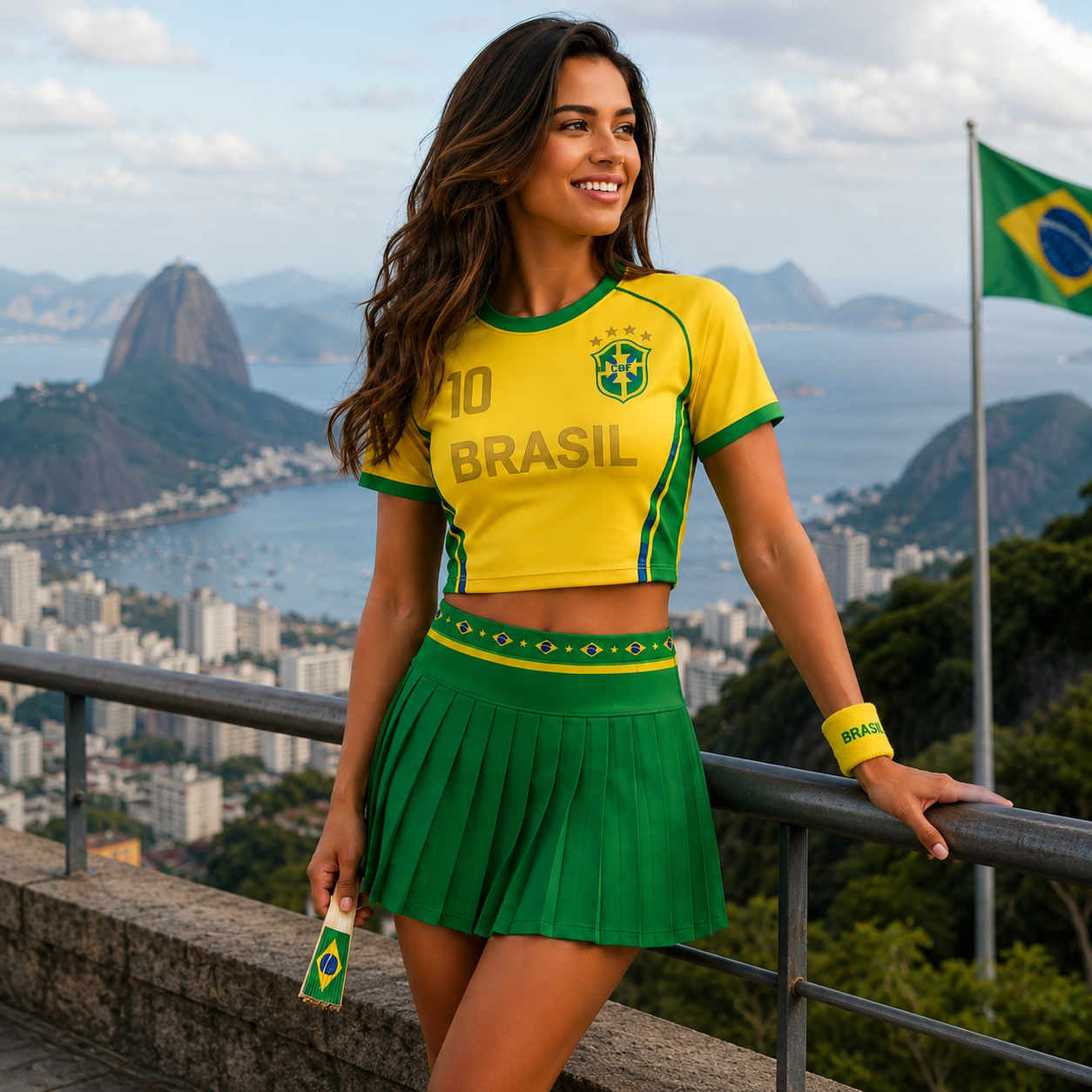 FIFA 2026 Brazil Football Themed Two Piece Skirt Set For Women
