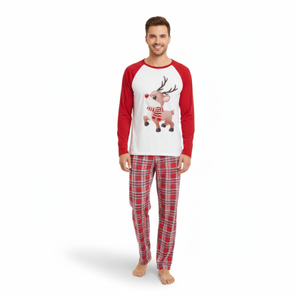 Christmas Print Sleepwear Family Matching Sets with Reindeer Design