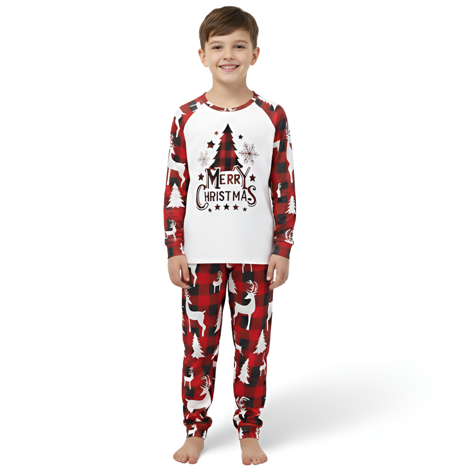 Christmas Themed All Over Print Plaid Graphic Family Pajamas Set
