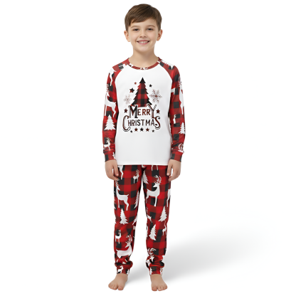 Christmas Themed All Over Print Plaid Graphic Family Pajamas Set